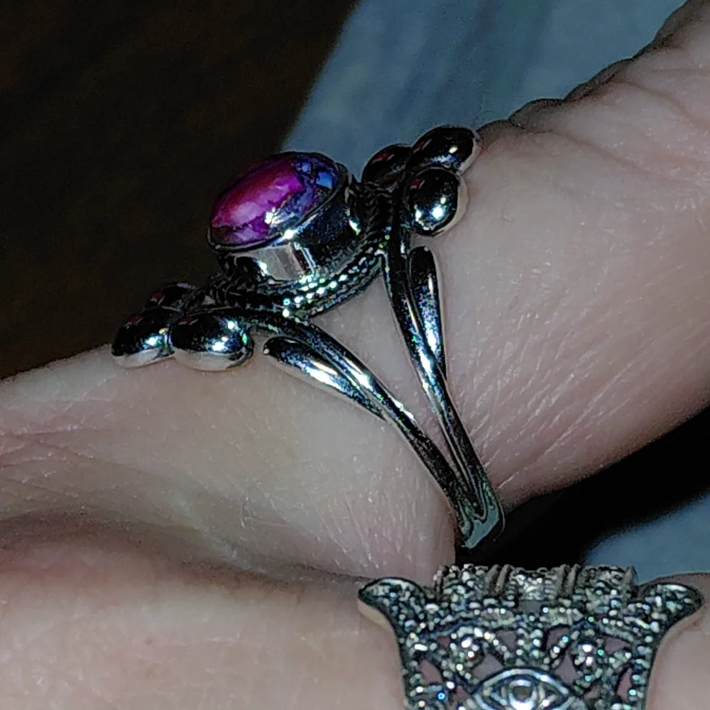 Pink Dahlia Turquoise Vintage Style Sterling Silver Ring Size 9.5